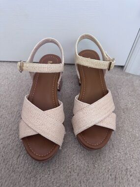 Woven Crossband Ankle-Strap Sandals - Cream